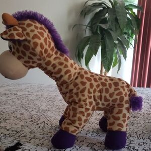 Plush Giraffe Toy with Purple Accents
